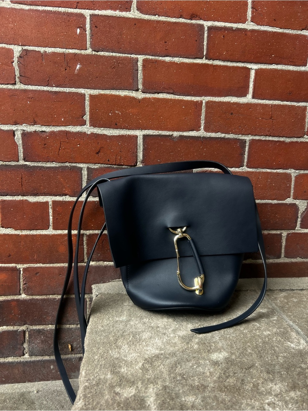 Zac Posen Navy Leather Crossbody with Gold Hardware